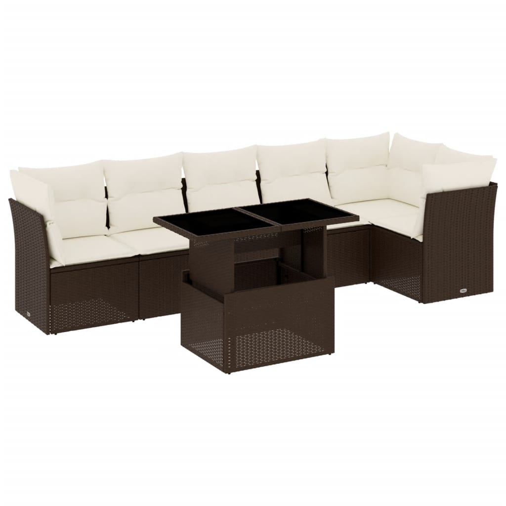 7-delige Loungeset met kussens poly rattan bruin is nu te koop bij PeponiXL, paradijselijk wonen!