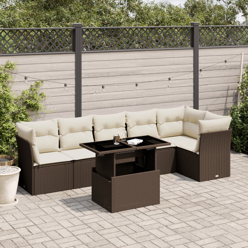 7-delige Loungeset met kussens poly rattan bruin is nu te koop bij PeponiXL, paradijselijk wonen!