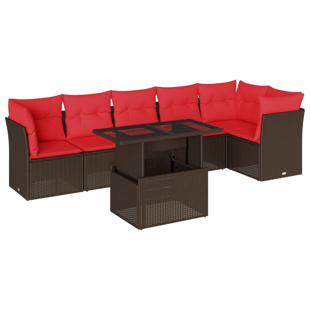 7-delige tuinbankset met kussens, bruin polyrotan is nu te koop bij PeponiXL, paradijselijk wonen!