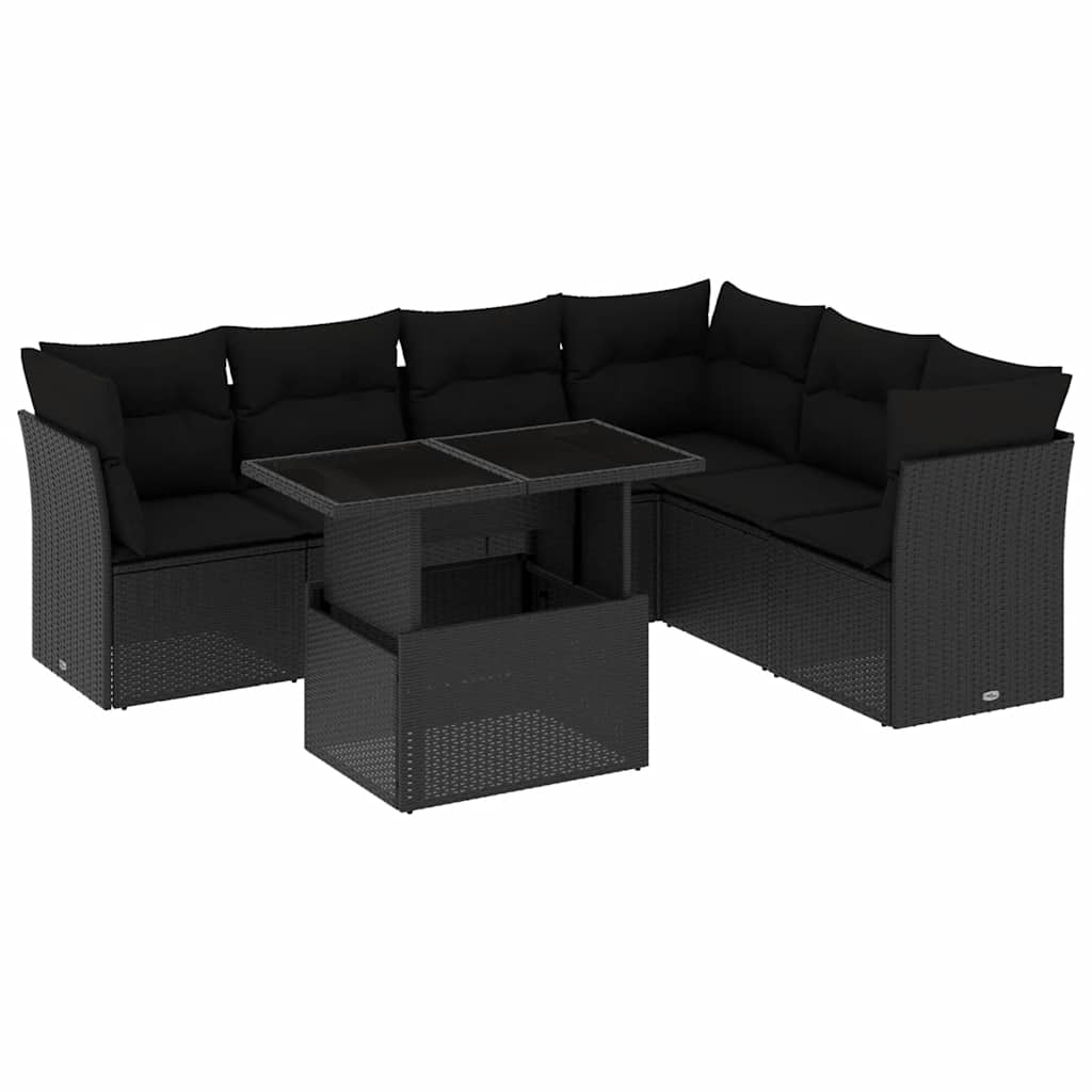 7-delige Loungeset met kussens poly rattan zwart is nu te koop bij PeponiXL, paradijselijk wonen!