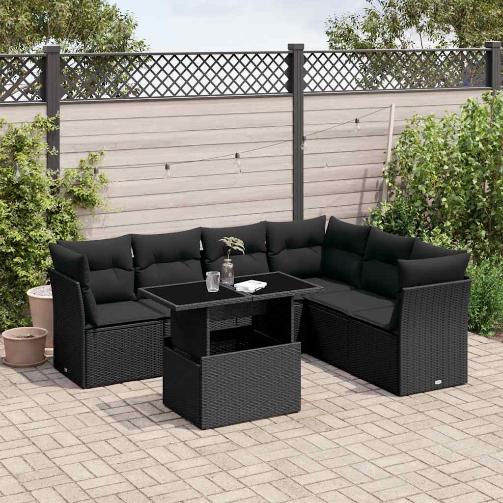 7-delige Loungeset met kussens poly rattan zwart is nu te koop bij PeponiXL, paradijselijk wonen!