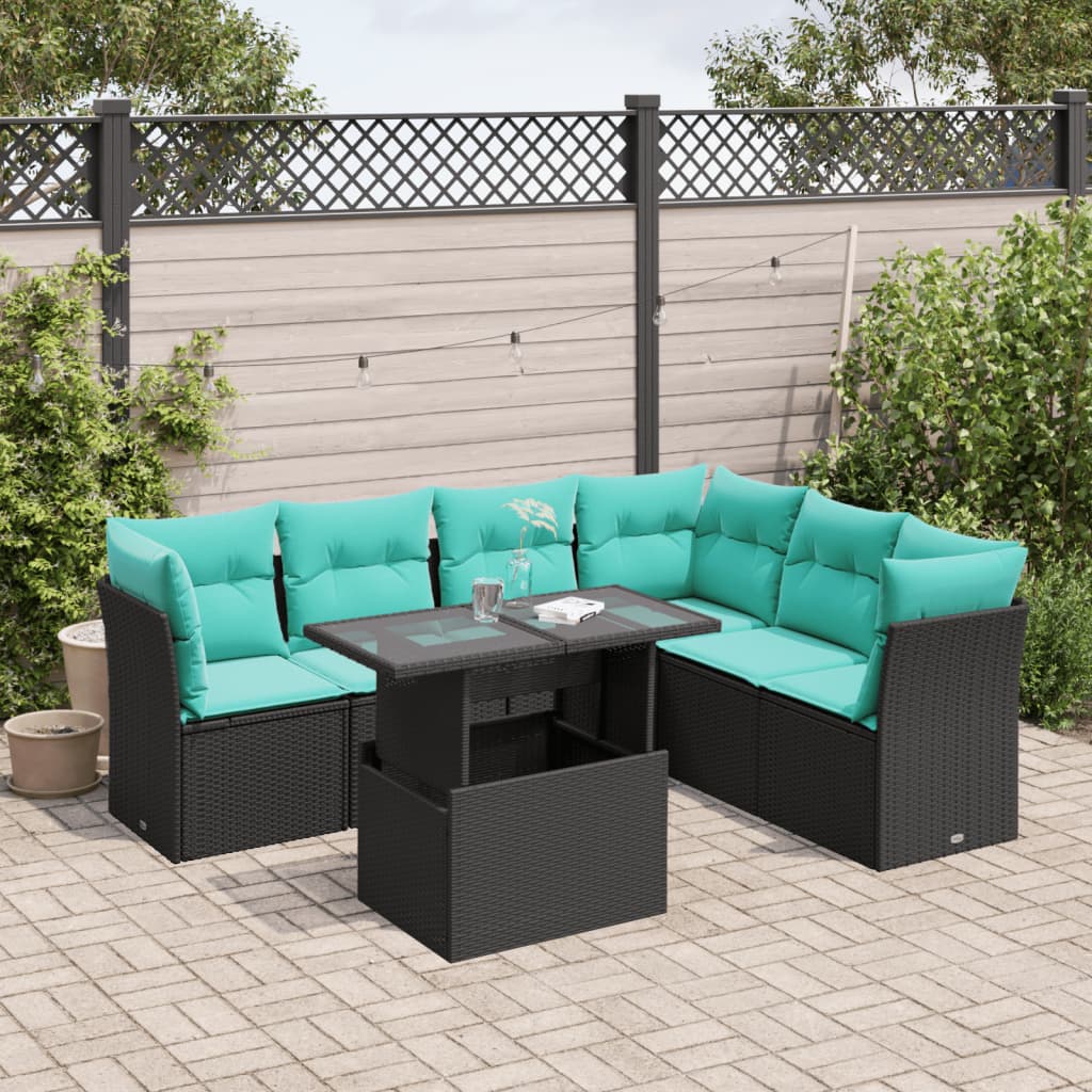 7-delige tuinbankset met kussens van zwart polyrotan is nu te koop bij PeponiXL, paradijselijk wonen!