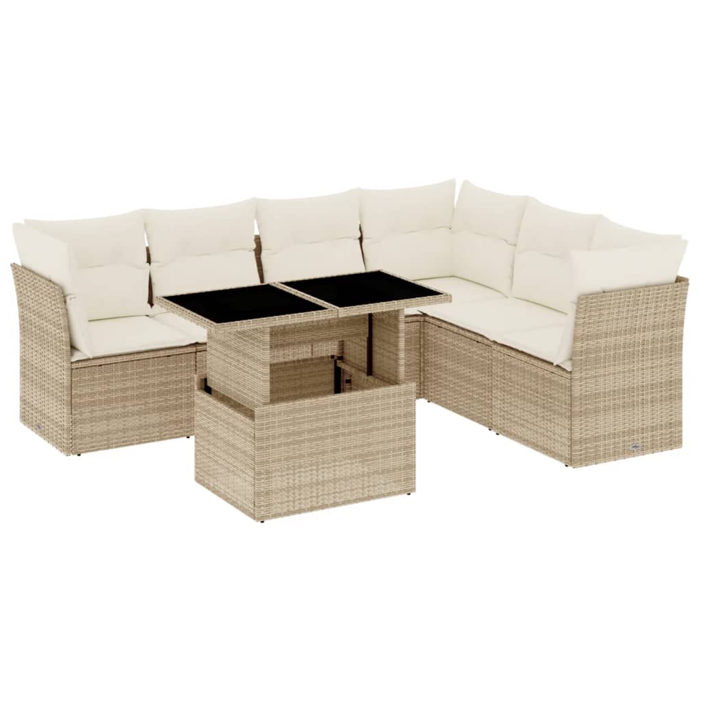 7-delige Loungeset met kussens poly rattan beige is nu te koop bij PeponiXL, paradijselijk wonen!