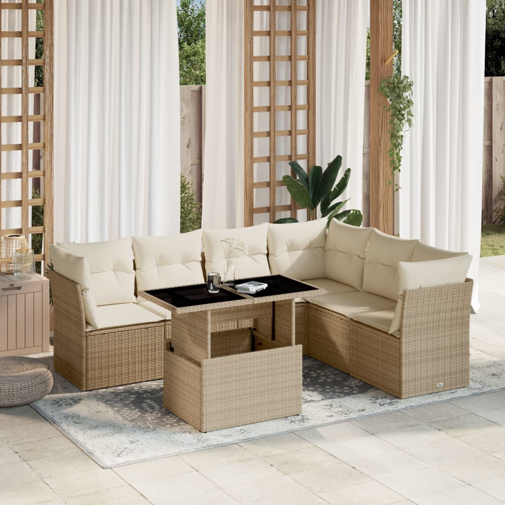 7-delige Loungeset met kussens poly rattan beige is nu te koop bij PeponiXL, paradijselijk wonen!