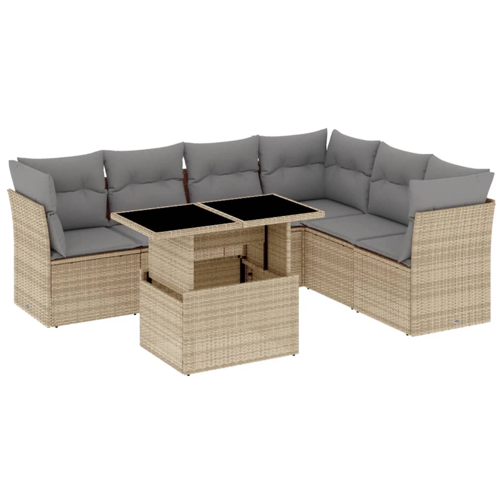 7-delige Loungeset met kussens poly rattan beige is nu te koop bij PeponiXL, paradijselijk wonen!
