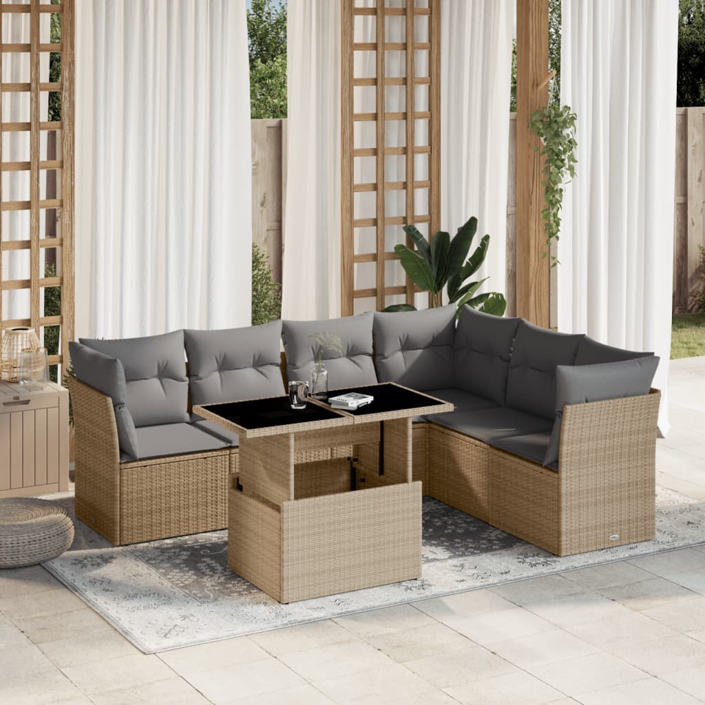 7-delige Loungeset met kussens poly rattan beige is nu te koop bij PeponiXL, paradijselijk wonen!