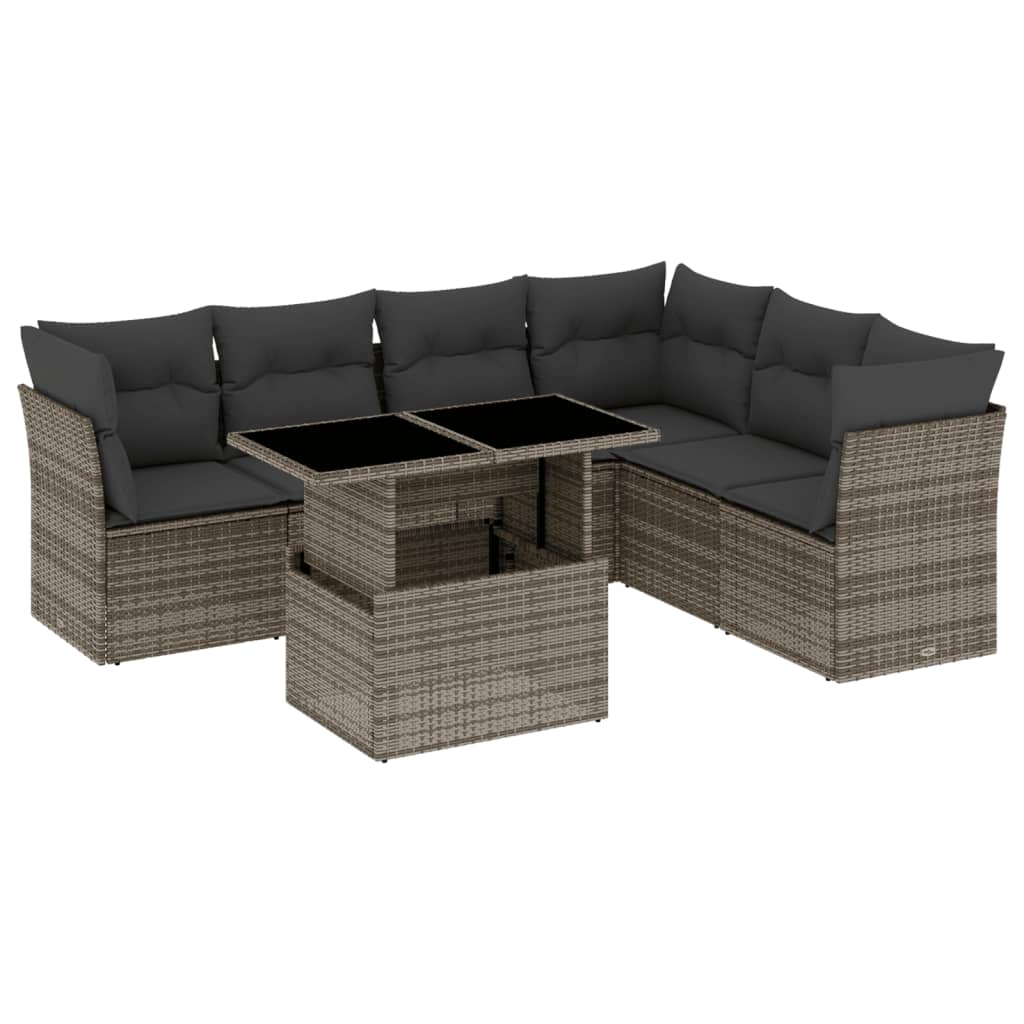 7-delige Loungeset met kussens poly rattan grijs is nu te koop bij PeponiXL, paradijselijk wonen!