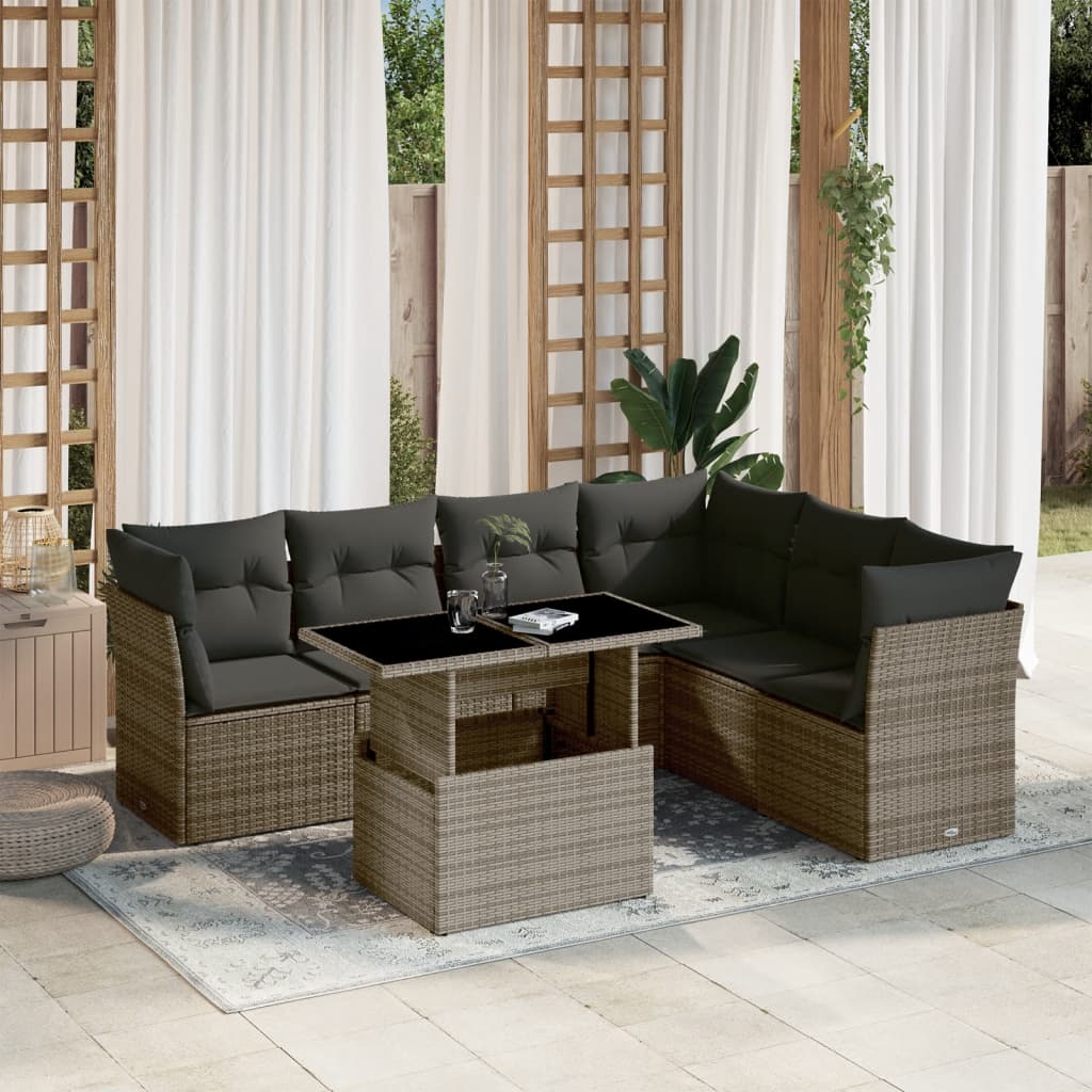 7-delige Loungeset met kussens poly rattan grijs is nu te koop bij PeponiXL, paradijselijk wonen!