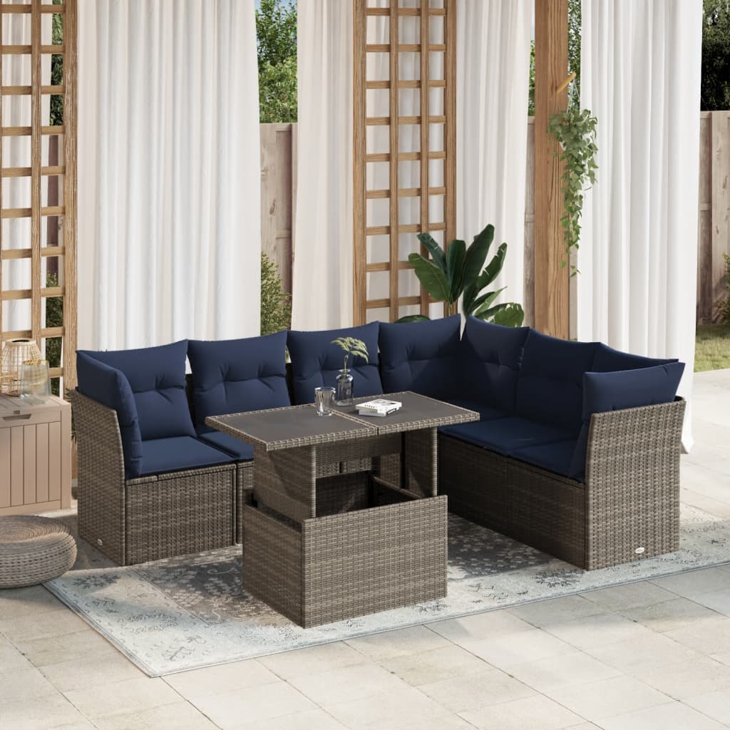 7-delige tuinbankset met kussens, grijs polyrotan is nu te koop bij PeponiXL, paradijselijk wonen!
