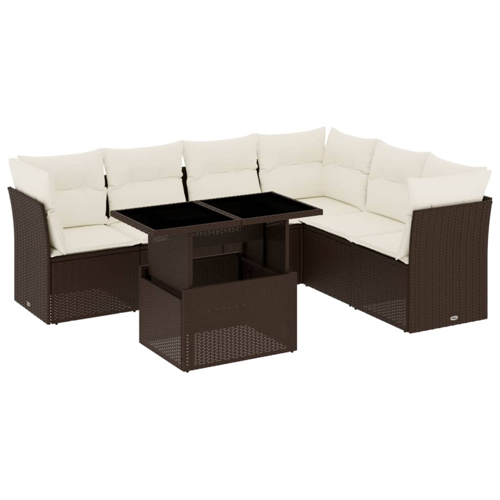 7-delige Loungeset met kussens poly rattan bruin is nu te koop bij PeponiXL, paradijselijk wonen!