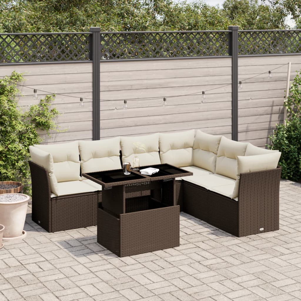 7-delige Loungeset met kussens poly rattan bruin is nu te koop bij PeponiXL, paradijselijk wonen!