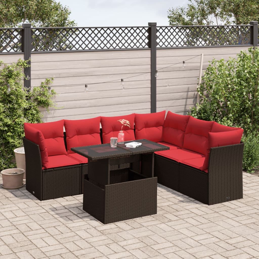 7-delige tuinbankset met kussens, bruin polyrotan is nu te koop bij PeponiXL, paradijselijk wonen!