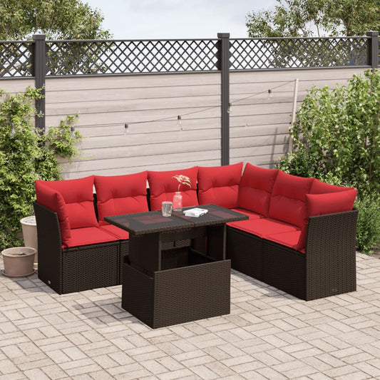 7-delige tuinbankset met kussens, bruin polyrotan is nu te koop bij PeponiXL, paradijselijk wonen!