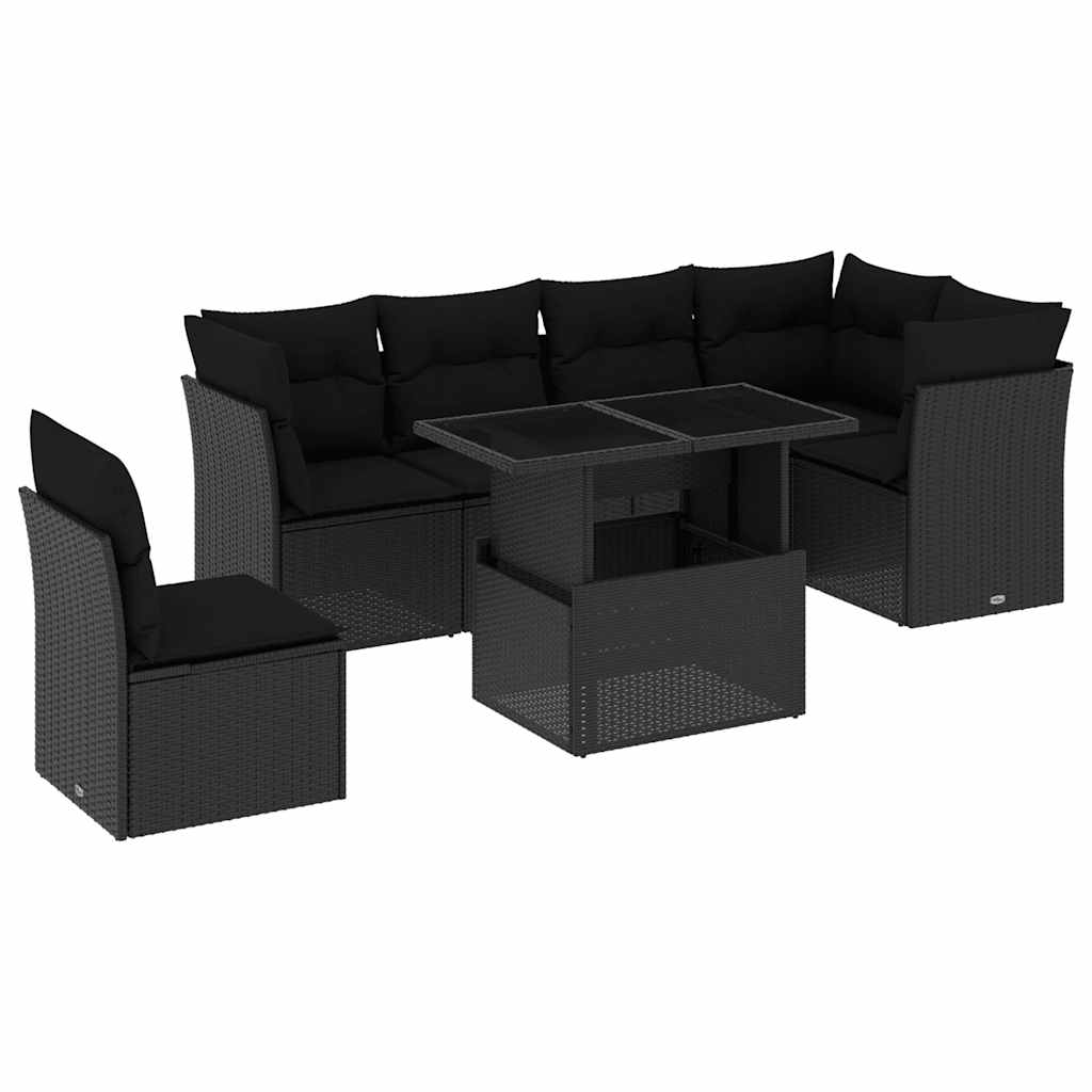 7-delige Loungeset met kussens poly rattan zwart is nu te koop bij PeponiXL, paradijselijk wonen!