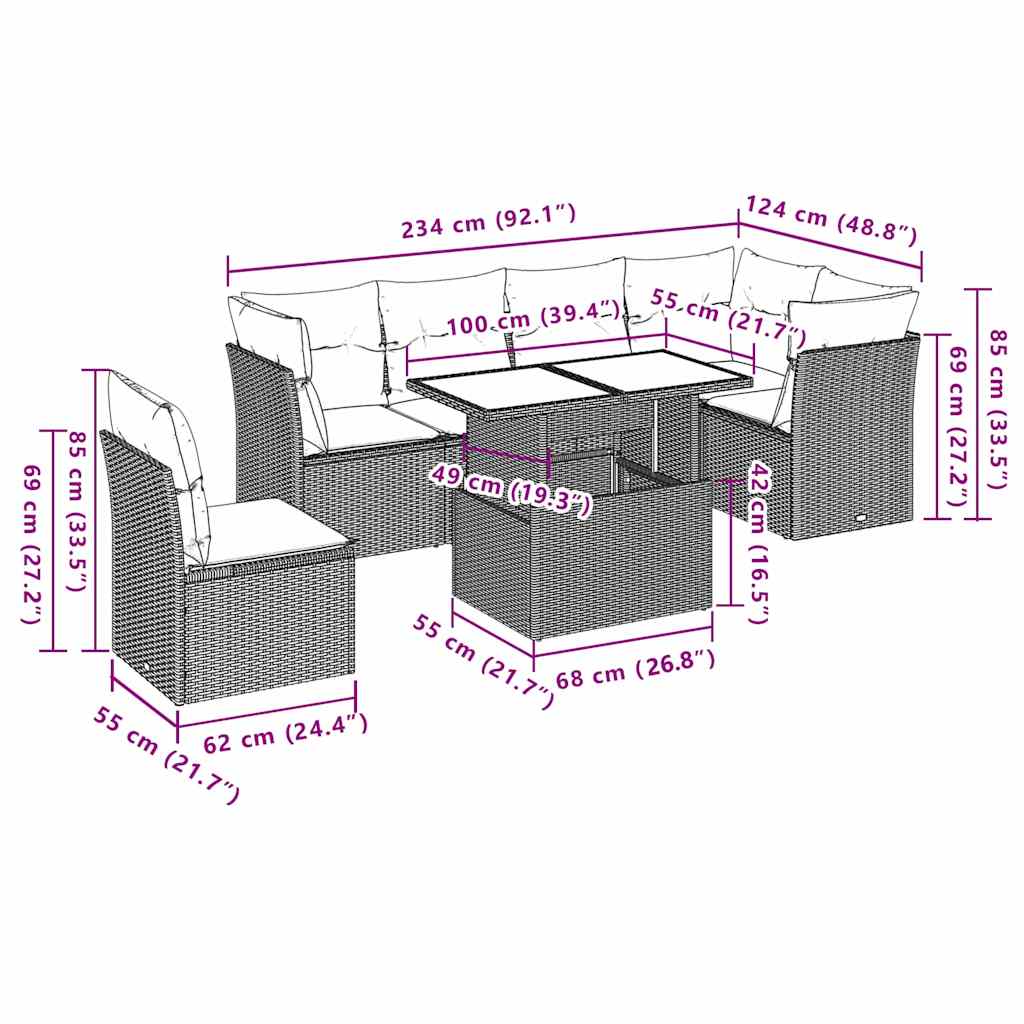 7-delige Loungeset met kussens poly rattan zwart is nu te koop bij PeponiXL, paradijselijk wonen!