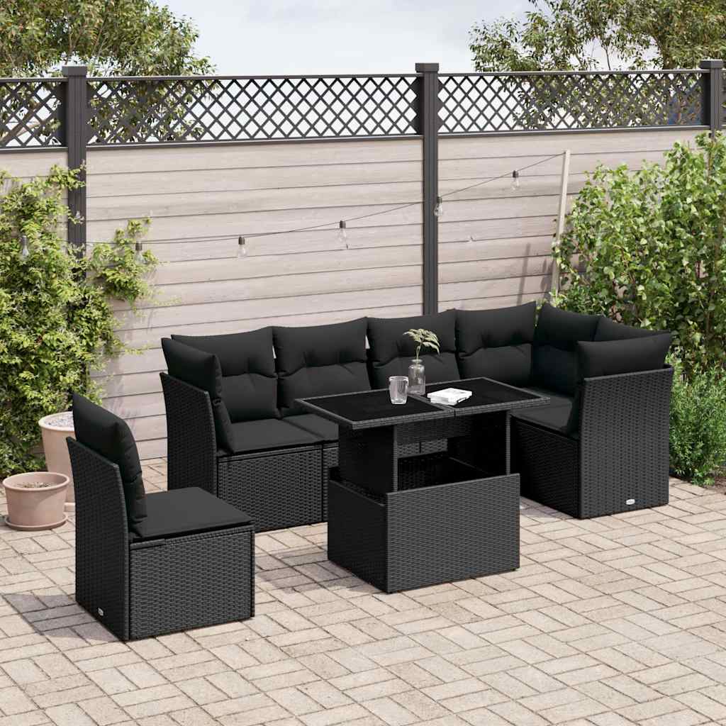 7-delige Loungeset met kussens poly rattan zwart is nu te koop bij PeponiXL, paradijselijk wonen!