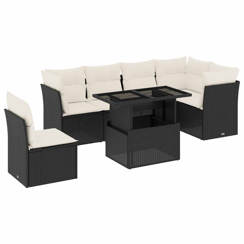 7-delige Loungeset met kussens poly rattan zwart is nu te koop bij PeponiXL, paradijselijk wonen!