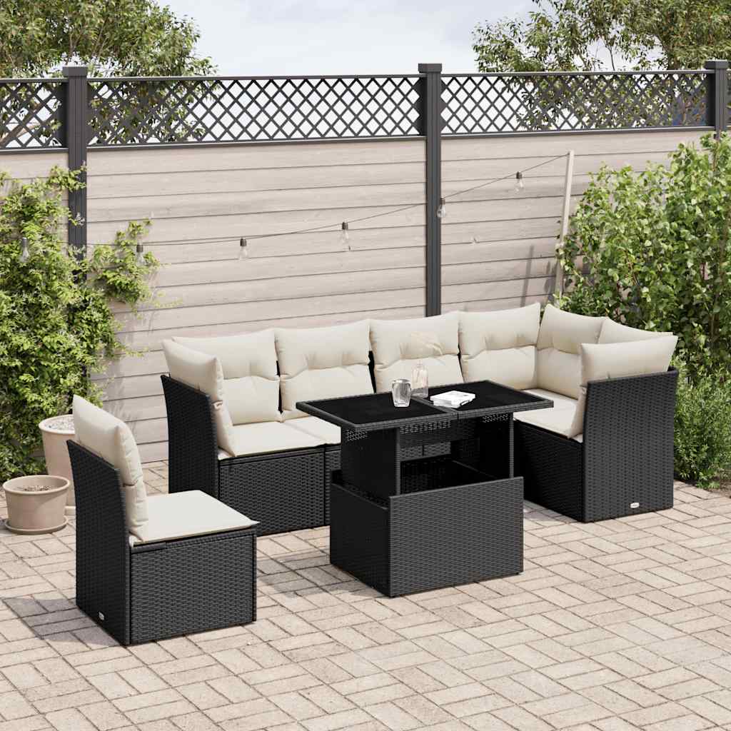 7-delige Loungeset met kussens poly rattan zwart is nu te koop bij PeponiXL, paradijselijk wonen!