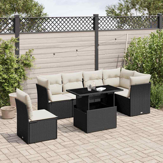 7-delige Loungeset met kussens poly rattan zwart is nu te koop bij PeponiXL, paradijselijk wonen!
