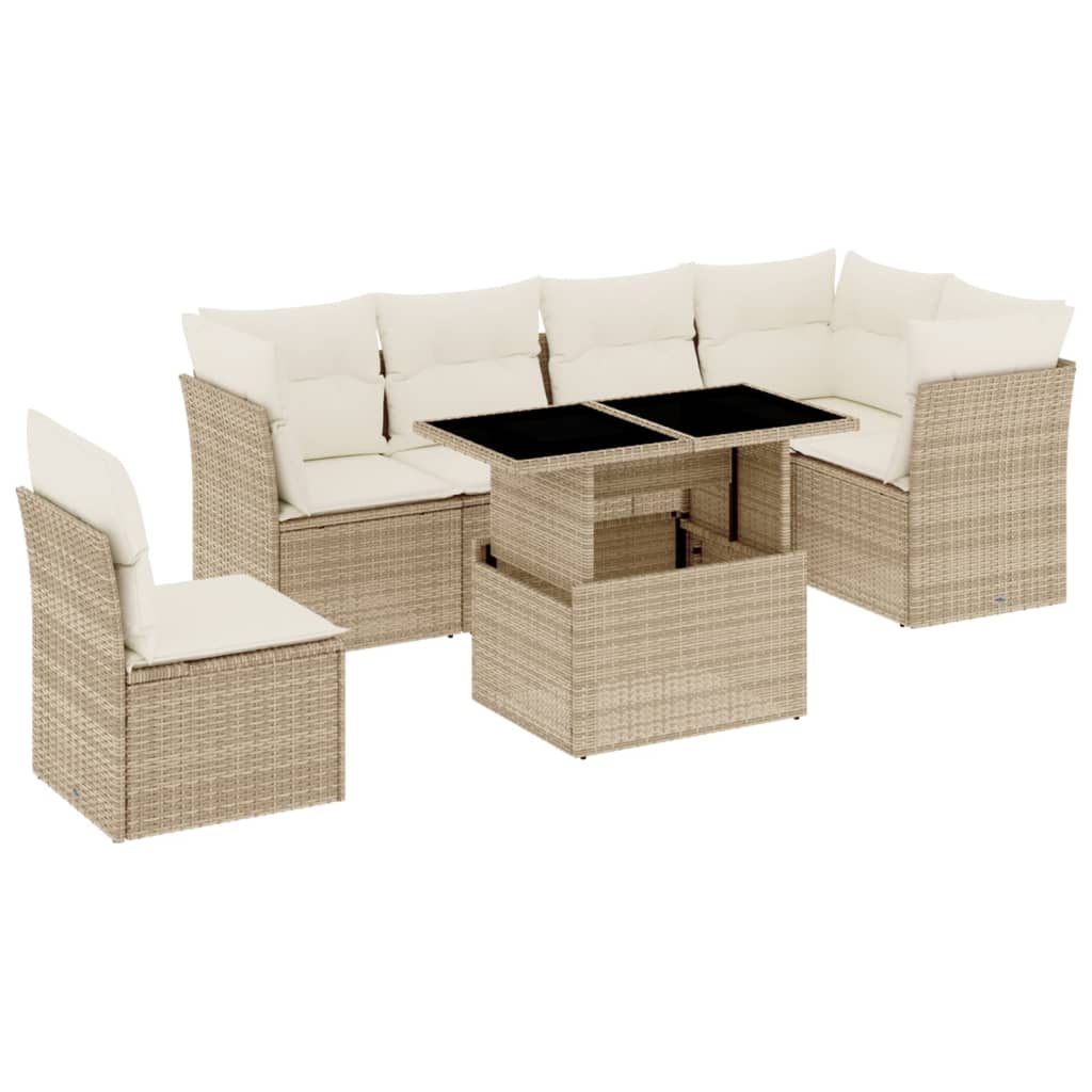 7-delige Loungeset met kussens poly rattan beige is nu te koop bij PeponiXL, paradijselijk wonen!