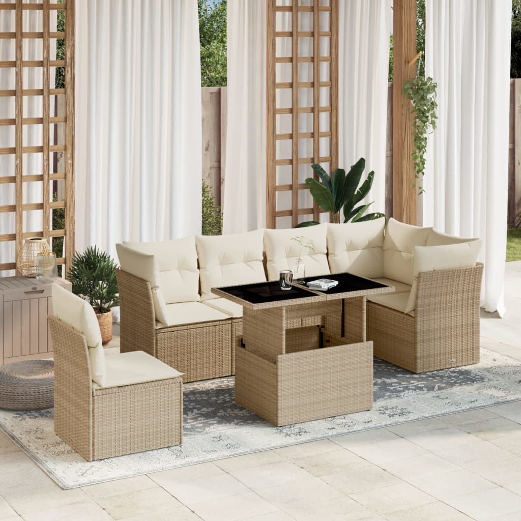 7-delige Loungeset met kussens poly rattan beige is nu te koop bij PeponiXL, paradijselijk wonen!