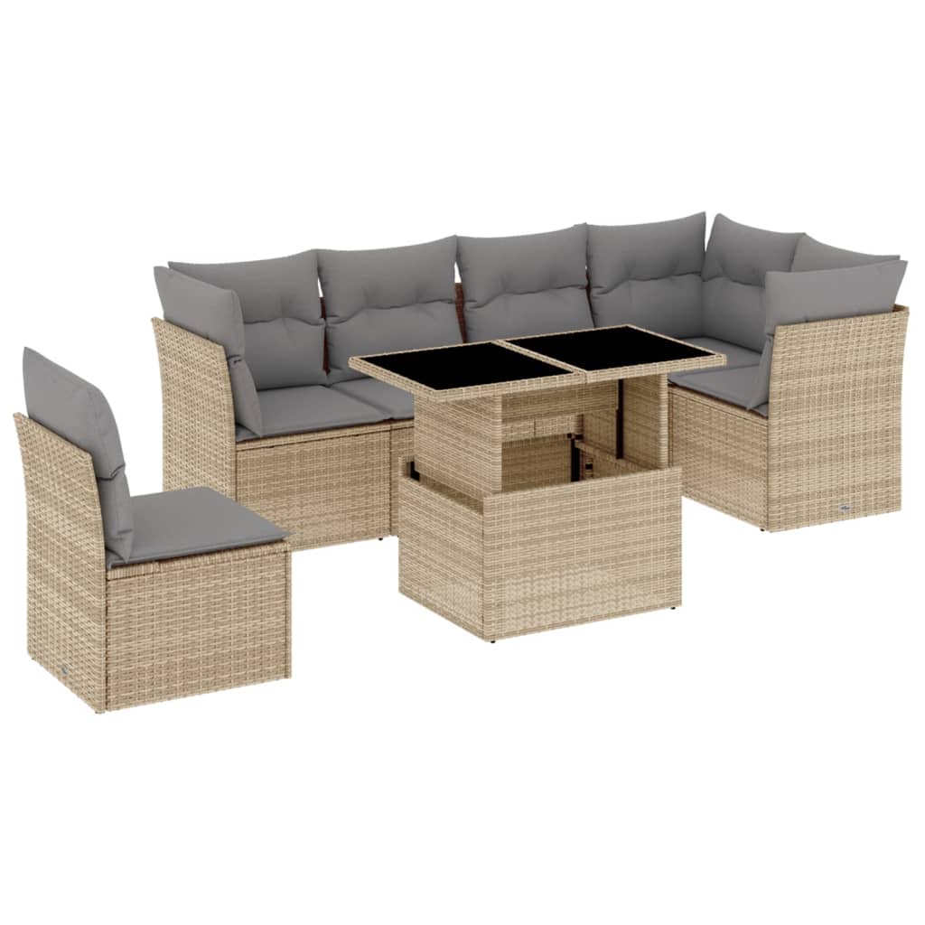 7-delige Loungeset met kussens poly rattan beige is nu te koop bij PeponiXL, paradijselijk wonen!