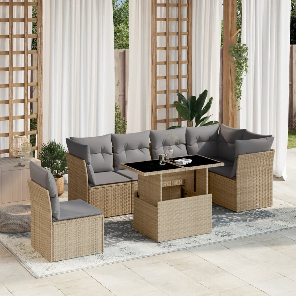 7-delige Loungeset met kussens poly rattan beige is nu te koop bij PeponiXL, paradijselijk wonen!