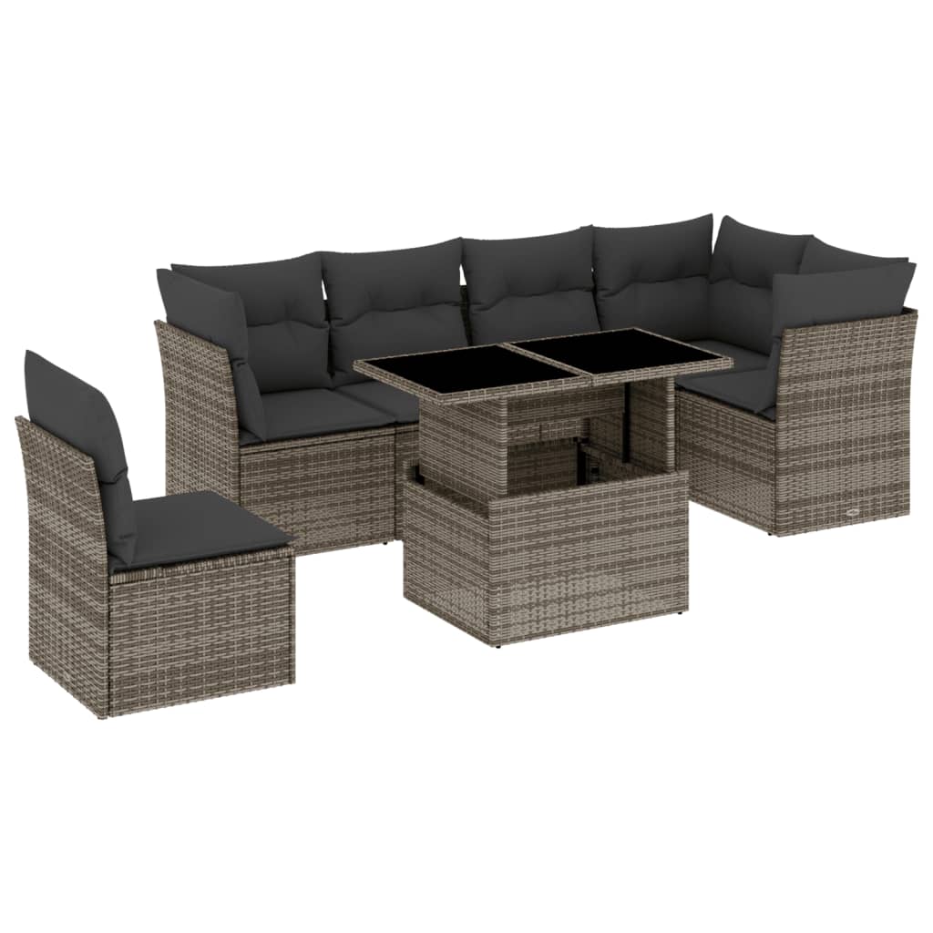 7-delige Loungeset met kussens poly rattan grijs is nu te koop bij PeponiXL, paradijselijk wonen!