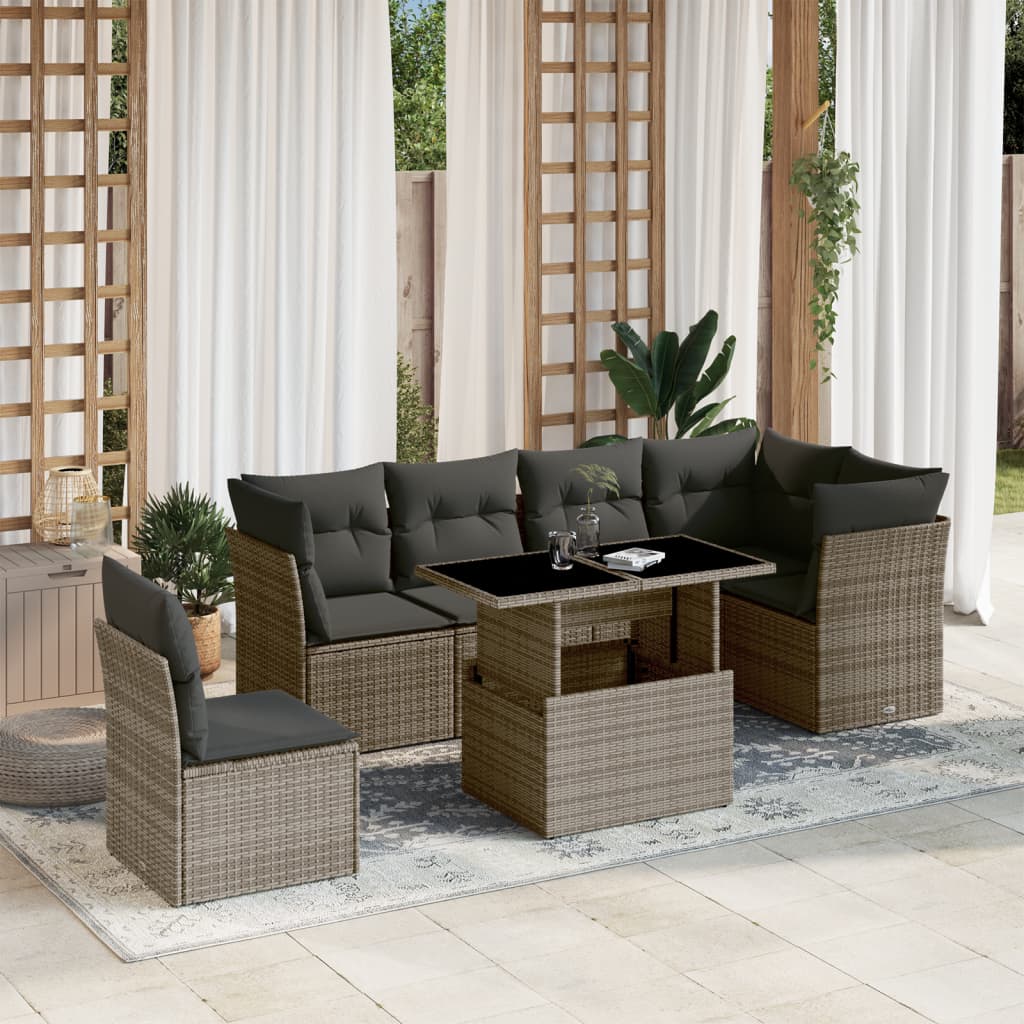 7-delige Loungeset met kussens poly rattan grijs is nu te koop bij PeponiXL, paradijselijk wonen!