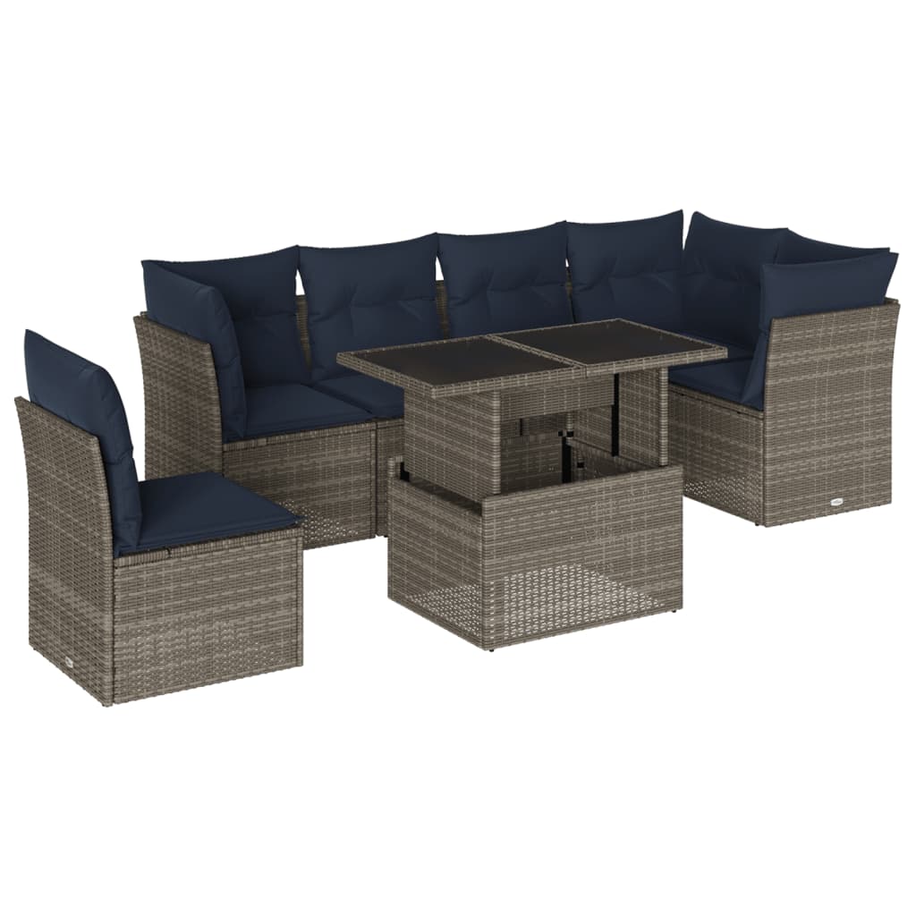 7-delige tuinbankset met kussens, grijs polyrotan is nu te koop bij PeponiXL, paradijselijk wonen!