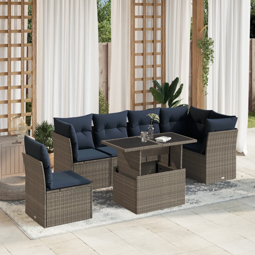 7-delige tuinbankset met kussens, grijs polyrotan is nu te koop bij PeponiXL, paradijselijk wonen!