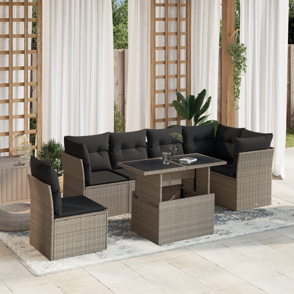 7-delige Loungeset met kussens poly rattan lichtgrijs is nu te koop bij PeponiXL, paradijselijk wonen!