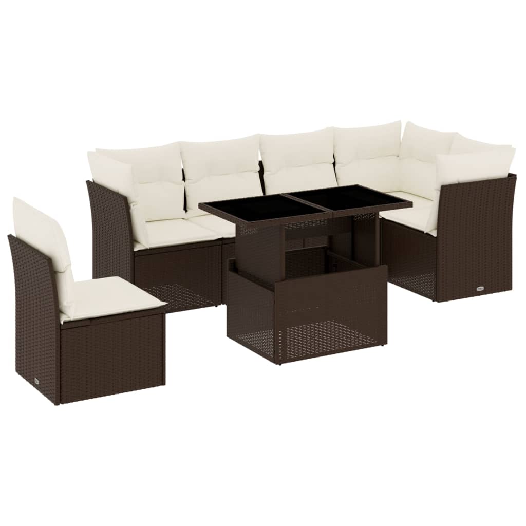 7-delige Loungeset met kussens poly rattan bruin is nu te koop bij PeponiXL, paradijselijk wonen!