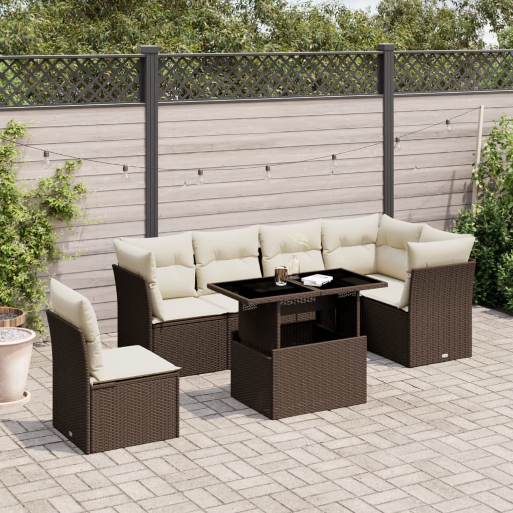 7-delige Loungeset met kussens poly rattan bruin is nu te koop bij PeponiXL, paradijselijk wonen!