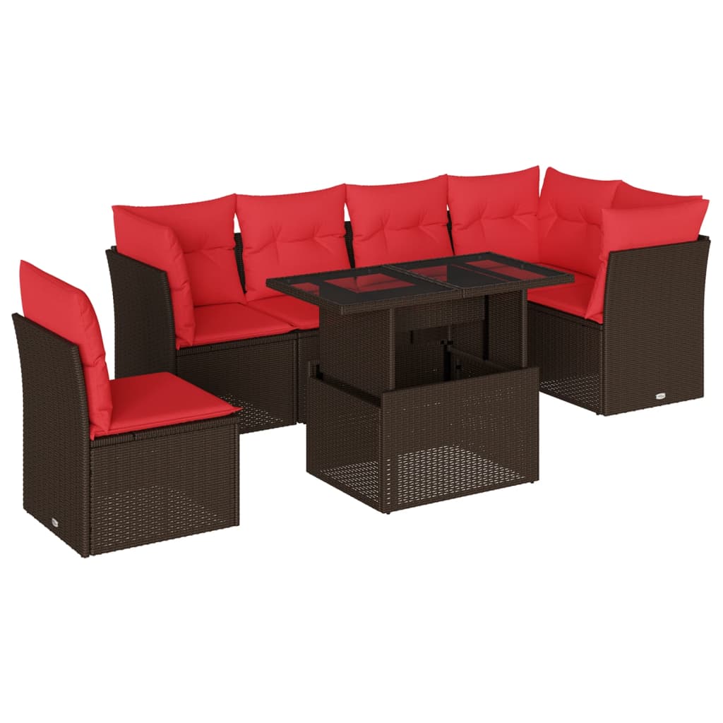 7-delige tuinbankset met kussens, bruin polyrotan is nu te koop bij PeponiXL, paradijselijk wonen!