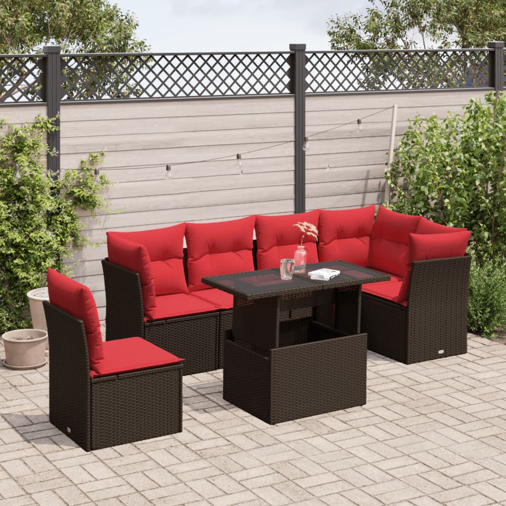 7-delige tuinbankset met kussens, bruin polyrotan is nu te koop bij PeponiXL, paradijselijk wonen!