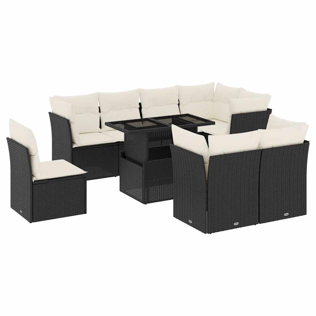 9-delige Loungeset met kussens poly rattan zwart is nu te koop bij PeponiXL, paradijselijk wonen!
