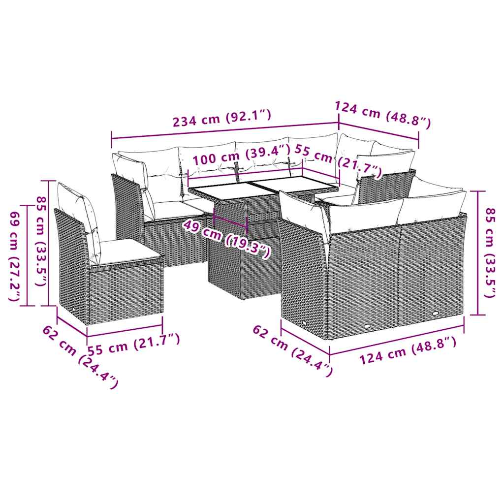 9-delige Loungeset met kussens poly rattan zwart is nu te koop bij PeponiXL, paradijselijk wonen!