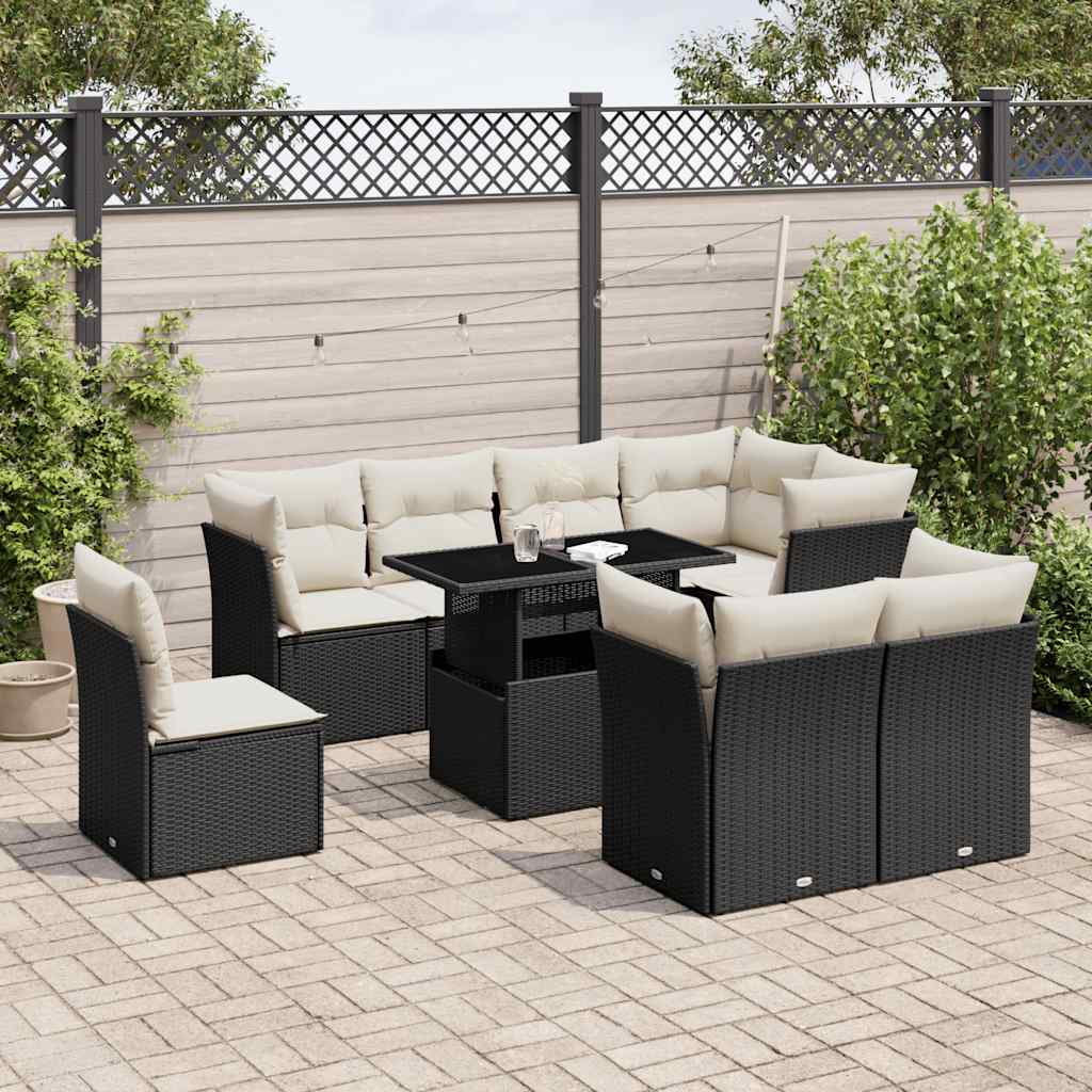 9-delige Loungeset met kussens poly rattan zwart is nu te koop bij PeponiXL, paradijselijk wonen!