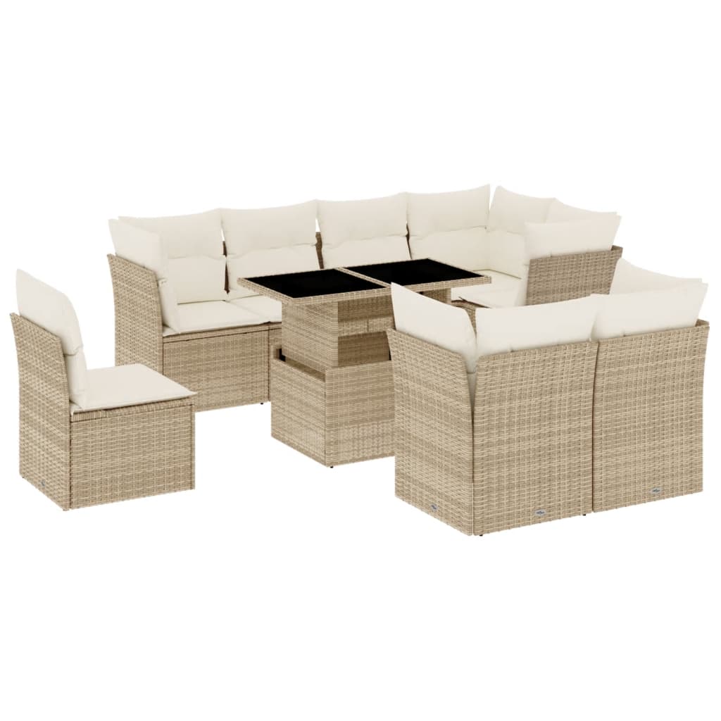 9-delige Loungeset met kussens poly rattan beige is nu te koop bij PeponiXL, paradijselijk wonen!