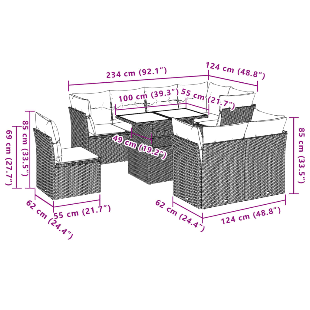 9-delige Loungeset met kussens poly rattan beige is nu te koop bij PeponiXL, paradijselijk wonen!
