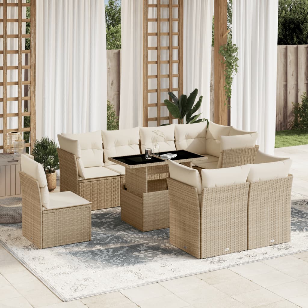 9-delige Loungeset met kussens poly rattan beige is nu te koop bij PeponiXL, paradijselijk wonen!