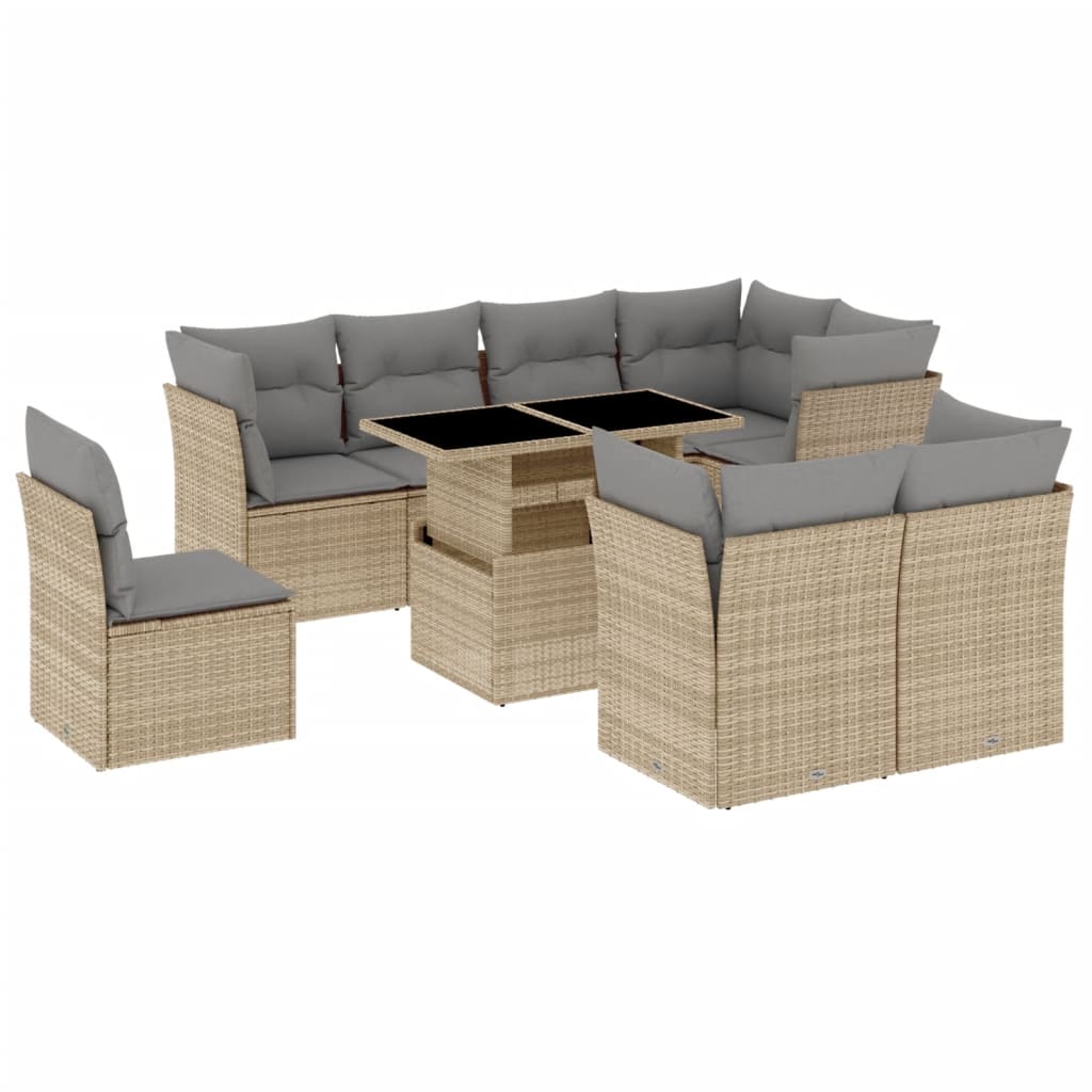 9-delige Loungeset met kussens poly rattan beige is nu te koop bij PeponiXL, paradijselijk wonen!