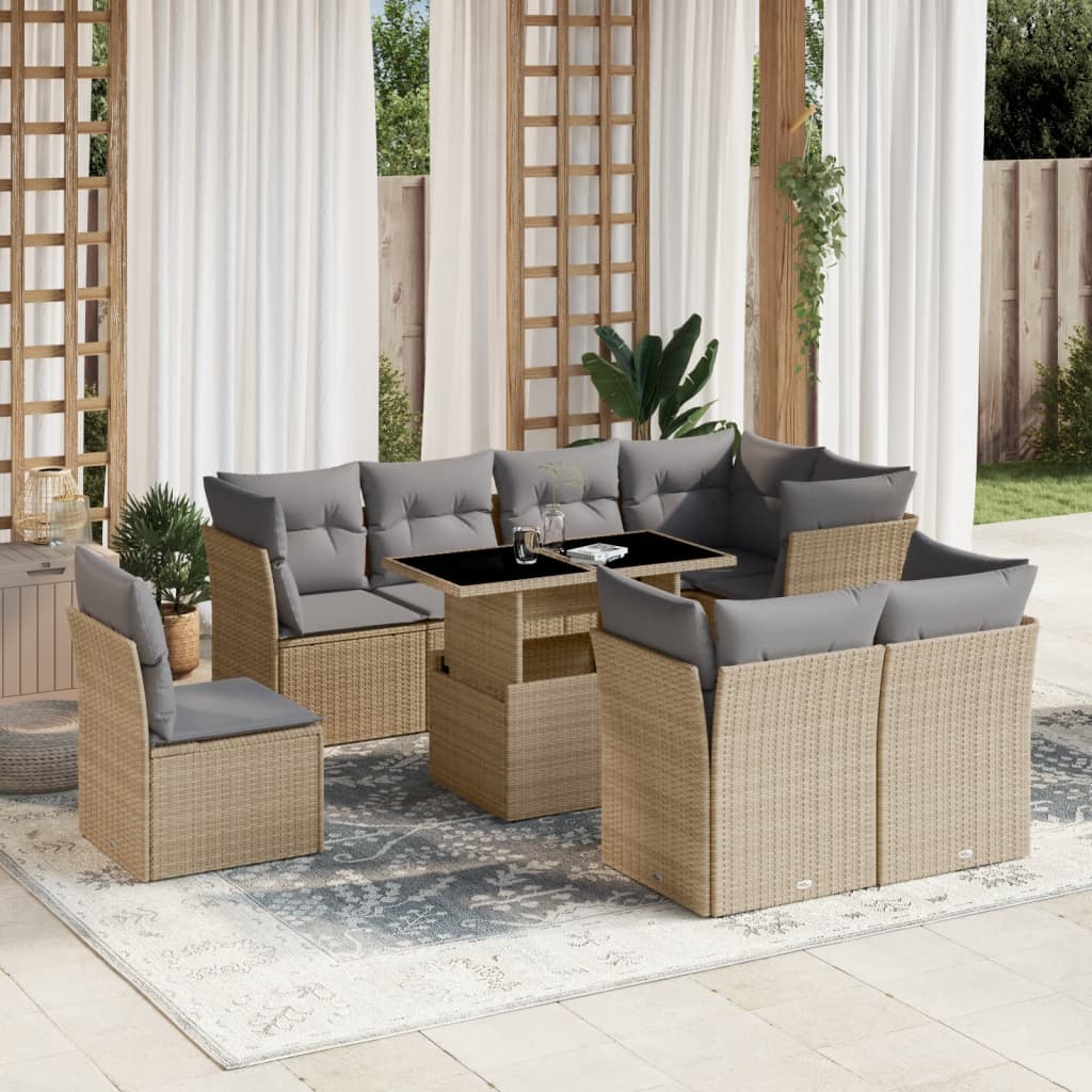 9-delige Loungeset met kussens poly rattan beige is nu te koop bij PeponiXL, paradijselijk wonen!