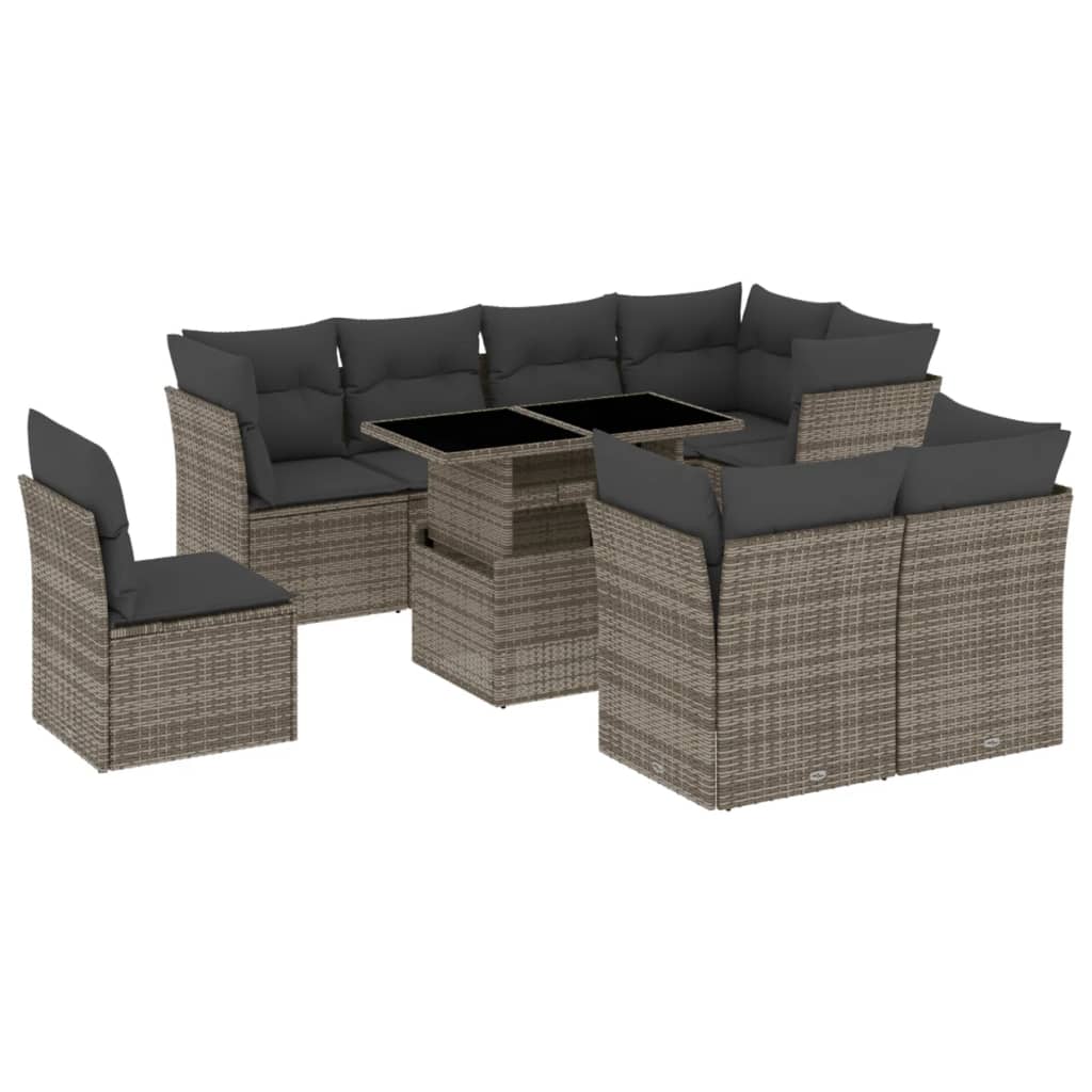 9-delige Loungeset met kussens poly rattan grijs is nu te koop bij PeponiXL, paradijselijk wonen!