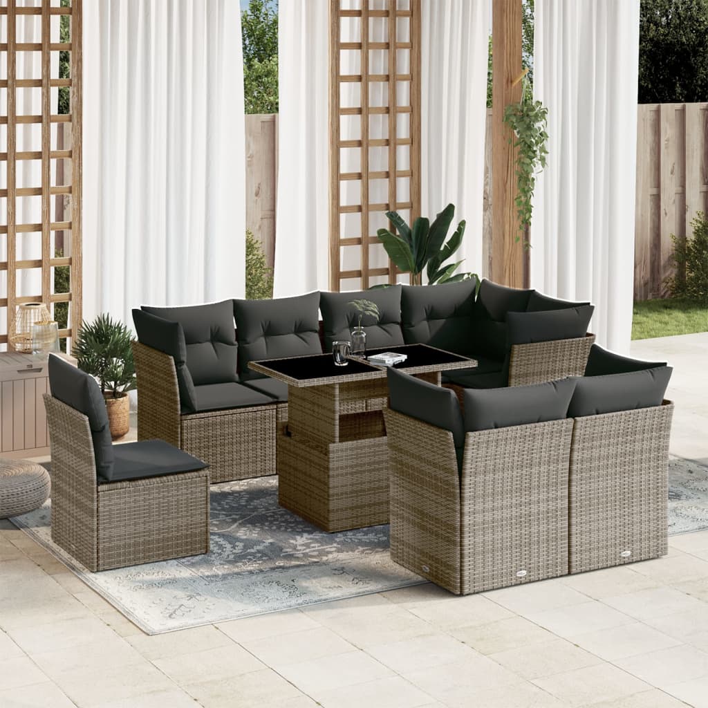 9-delige Loungeset met kussens poly rattan grijs is nu te koop bij PeponiXL, paradijselijk wonen!