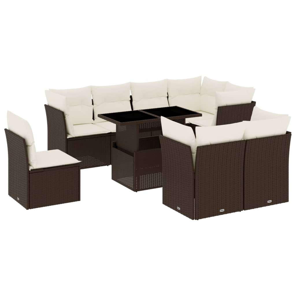9-delige Loungeset met kussens poly rattan bruin is nu te koop bij PeponiXL, paradijselijk wonen!