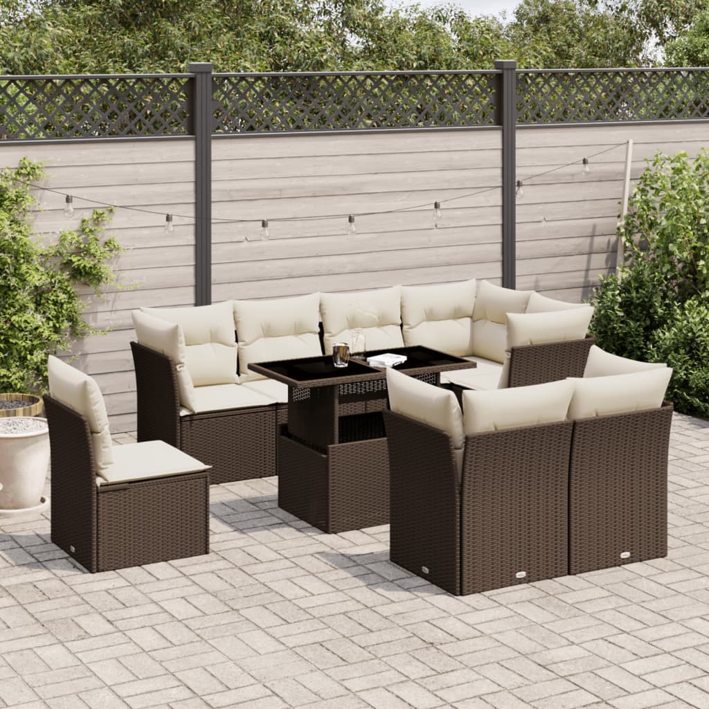 9-delige Loungeset met kussens poly rattan bruin is nu te koop bij PeponiXL, paradijselijk wonen!