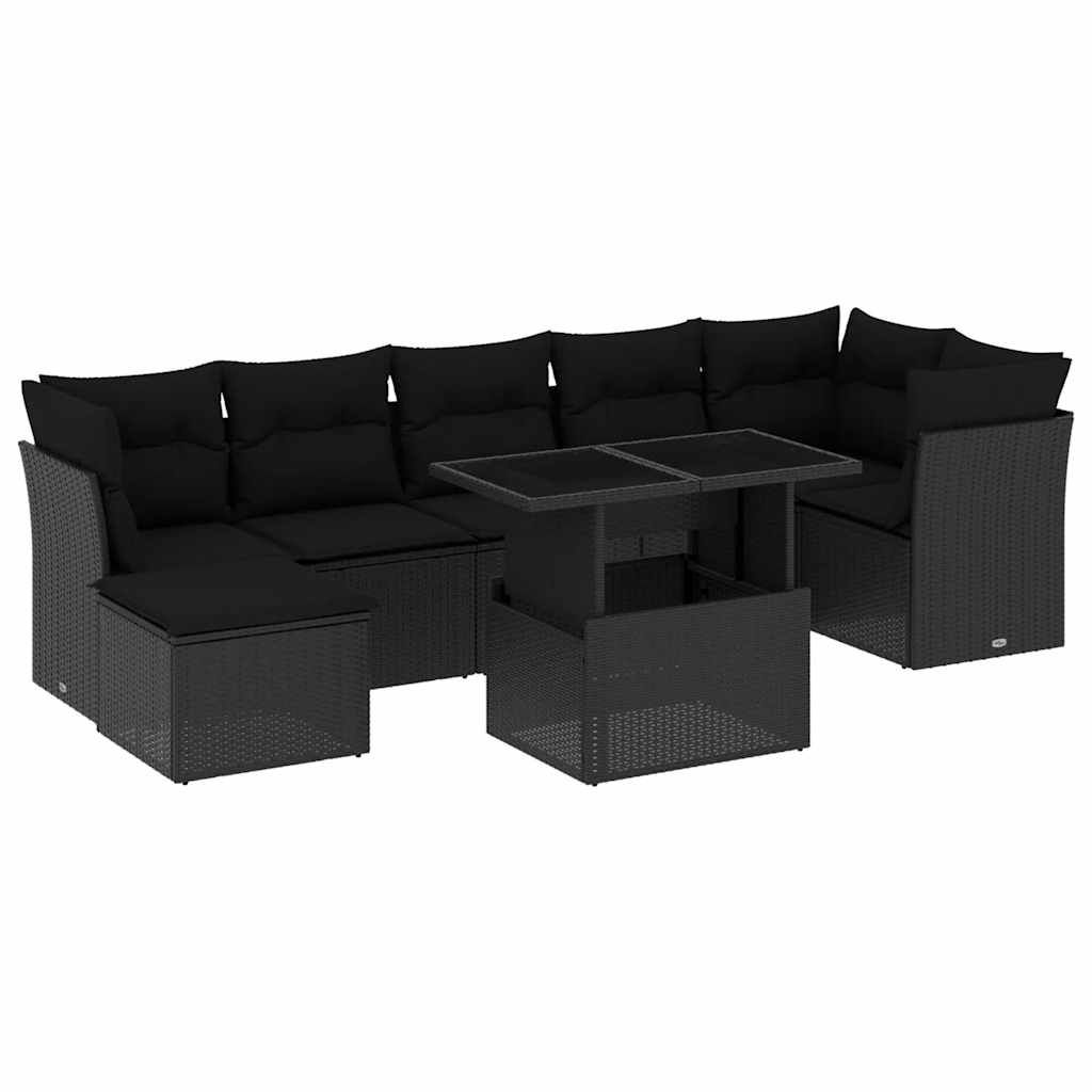 8-delige Loungeset met kussens poly rattan zwart is nu te koop bij PeponiXL, paradijselijk wonen!