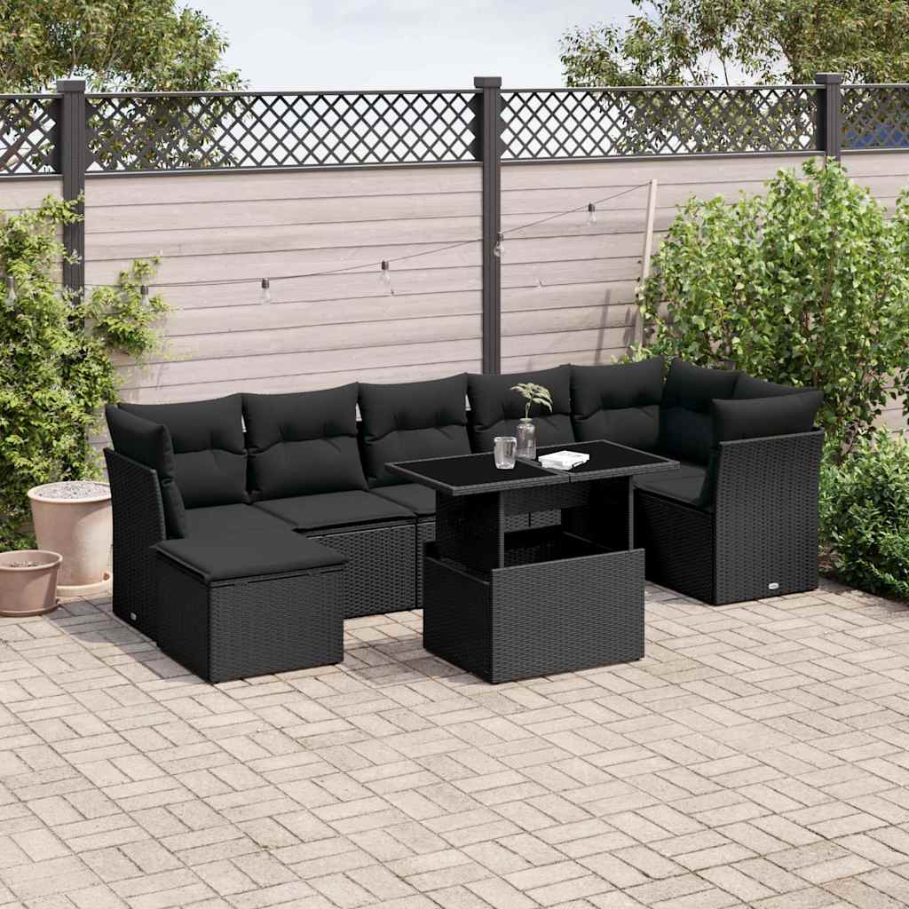 8-delige Loungeset met kussens poly rattan zwart is nu te koop bij PeponiXL, paradijselijk wonen!